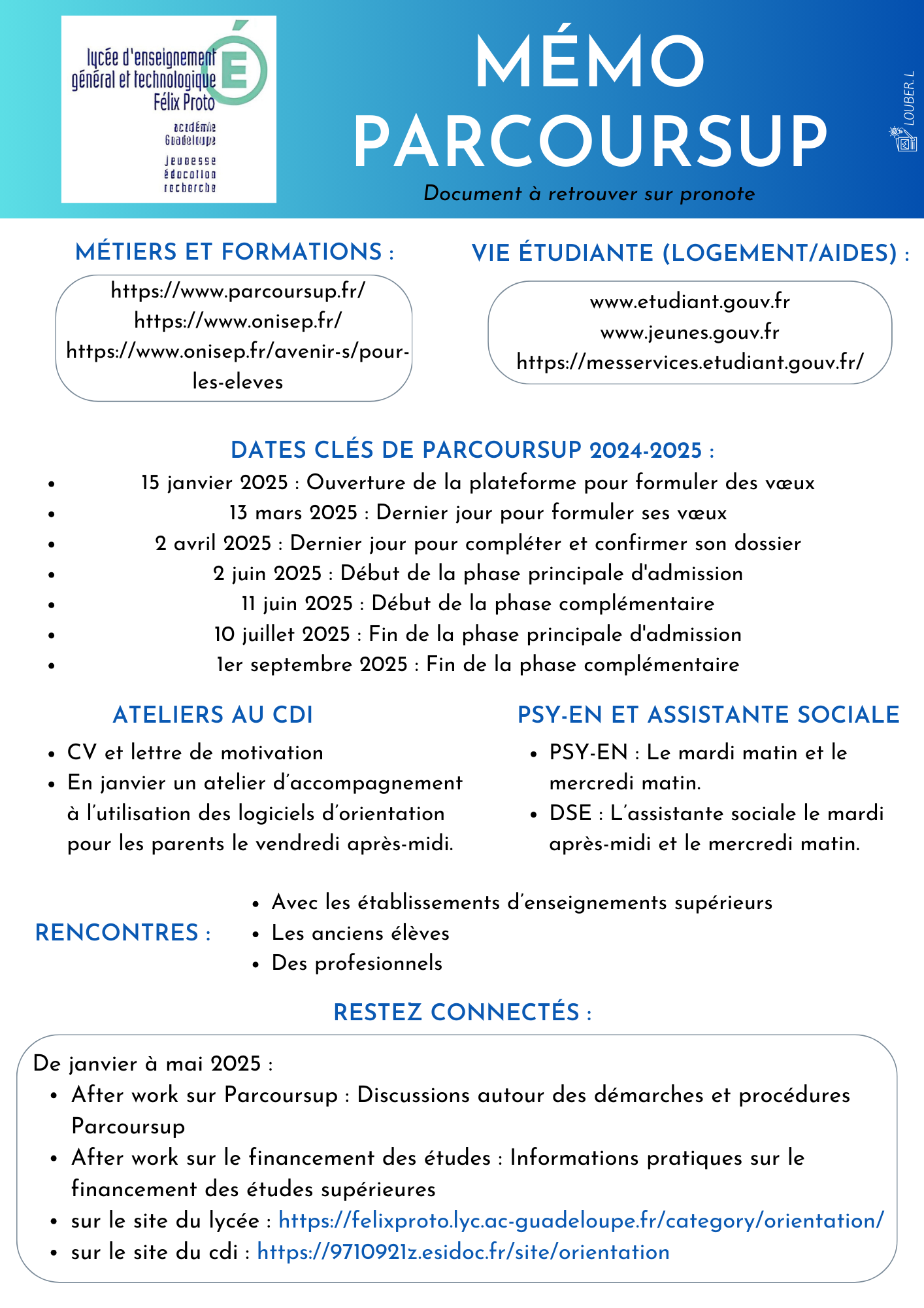 Rappel des dates clés de PARCOURSUP 2024 - 2025